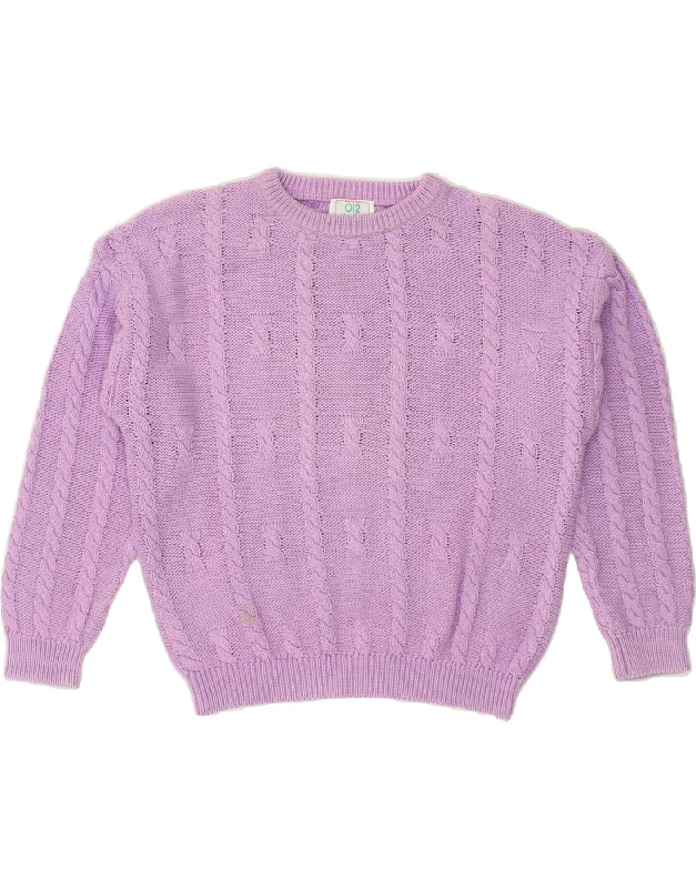 BENETTON Womens Crop Crew Neck Jumper Sweater UK 16 Large Purple Cotton Open Front Closed Front Wrap Front