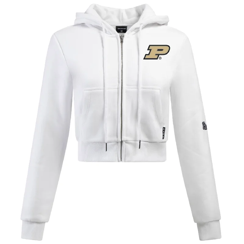 Purdue Boilermakers Women's White Full-Zip Hype & Vice Cropped Hoodie Hoodie with Elastic Waist Stretchable Comfortable