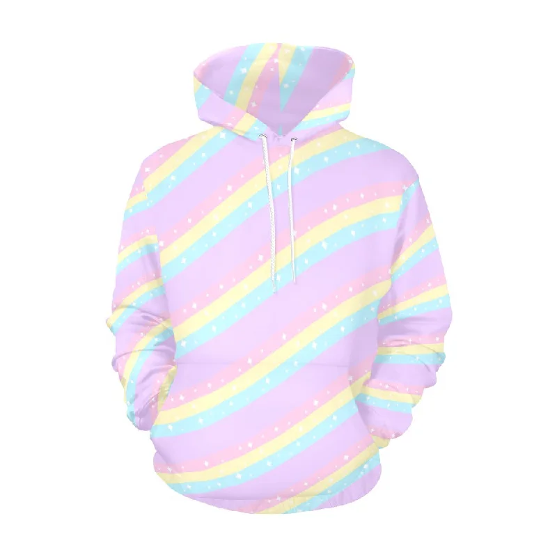 Teatime Fantasy Purple Rainbow Women's All Over Print Hoodie Hoodie with Hem Applique Textured Unique