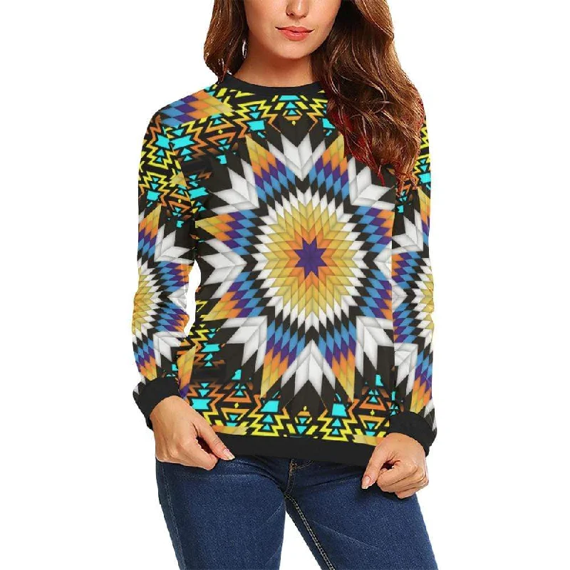 Black Fire Star Crewneck Sweatshirt for Women Hoodie with Hem Detail Decorative Unique Black Fire Star Crewneck Sweatshirt for Women Hoodie with Hem Detail Decorative Unique