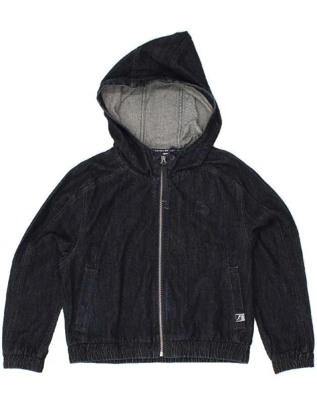 PUMA Womens Oversized Hooded Denim Jacket UK 10 Small Navy Blue Cotton Knit Fabric Woven Fabric Fleece Fabric PUMA Womens Oversized Hooded Denim Jacket UK 10 Small Navy Blue Cotton Knit Fabric Woven Fabric Fleece Fabric