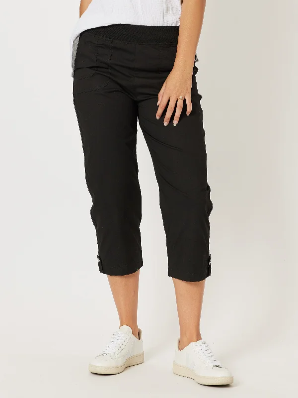 Santorini Cropped Cotton Pant - Black Soft Stretch Trousers