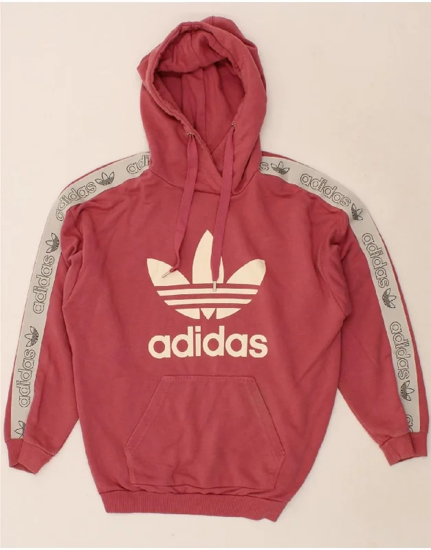 ADIDAS Womens Oversized Graphic Hoodie Jumper UK 8 Small Pink Colourblock Hoodie with Relaxed Fit Easy Casual