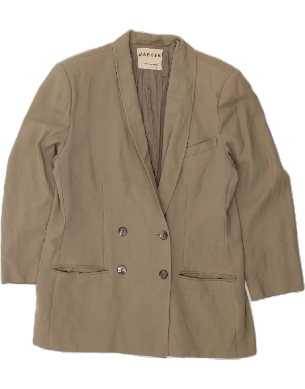 JAEGER Womens Double Breasted Blazer Jacket UK 16 Large Beige Wool Tiered Jacket Buttoned Jacket Zippered Jacket