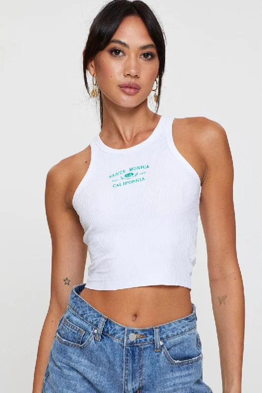 White Graphic Tank Embroided activewear tank top