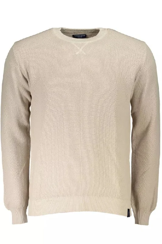 Beige Cotton Men Sweater Transparent Opaque Sheer