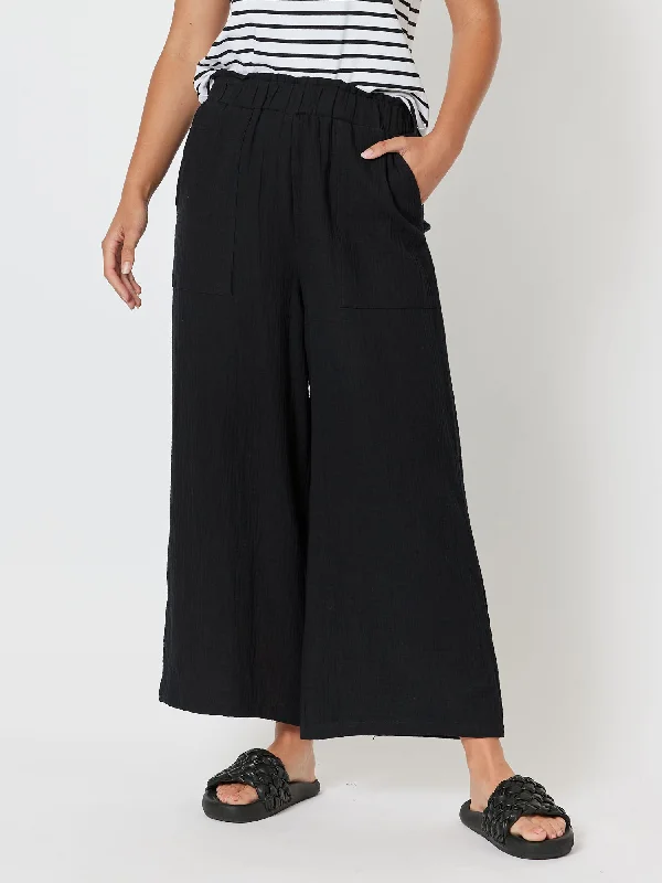 Byron Textured Wide Leg Pant - Black Casual Wide Pants