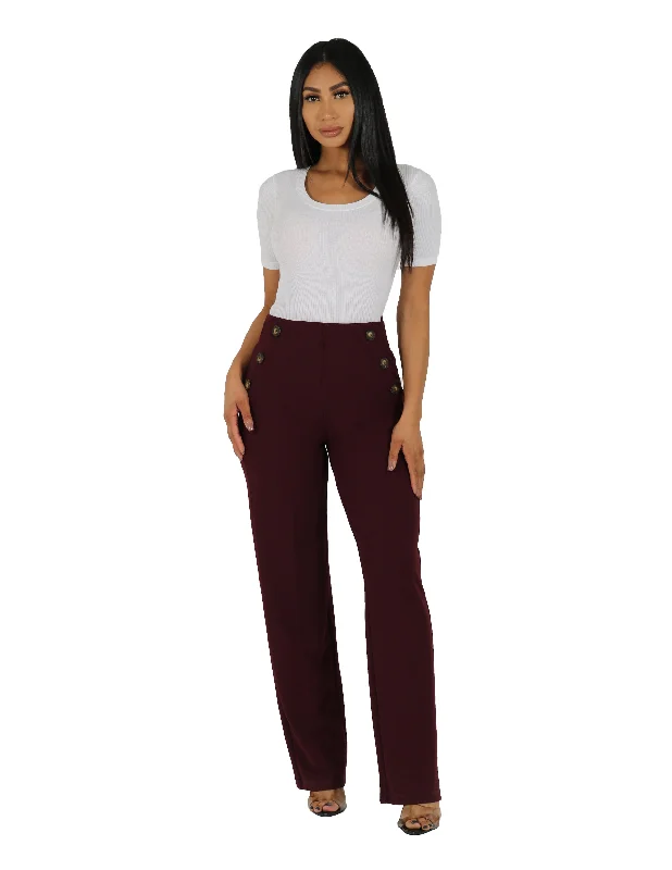 Too Busy Knit Crepe Wide Leg Pull On Pant with Horn Button Detail Trendy Palazzo Pants