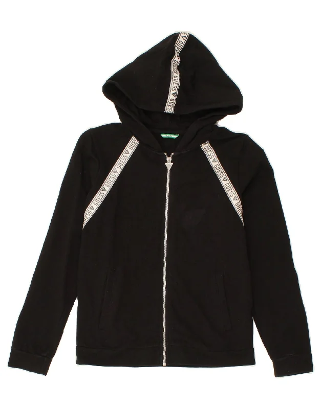 GUESS Womens Graphic Zip Hoodie Sweater UK 12 Medium Black Cotton Boat Neck Shawl Collar Notched Collar GUESS Womens Graphic Zip Hoodie Sweater UK 12 Medium Black Cotton Boat Neck Shawl Collar Notched Collar