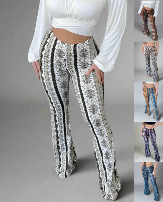 Women's Flared Boho Print Pants Relaxed Fit Trousers