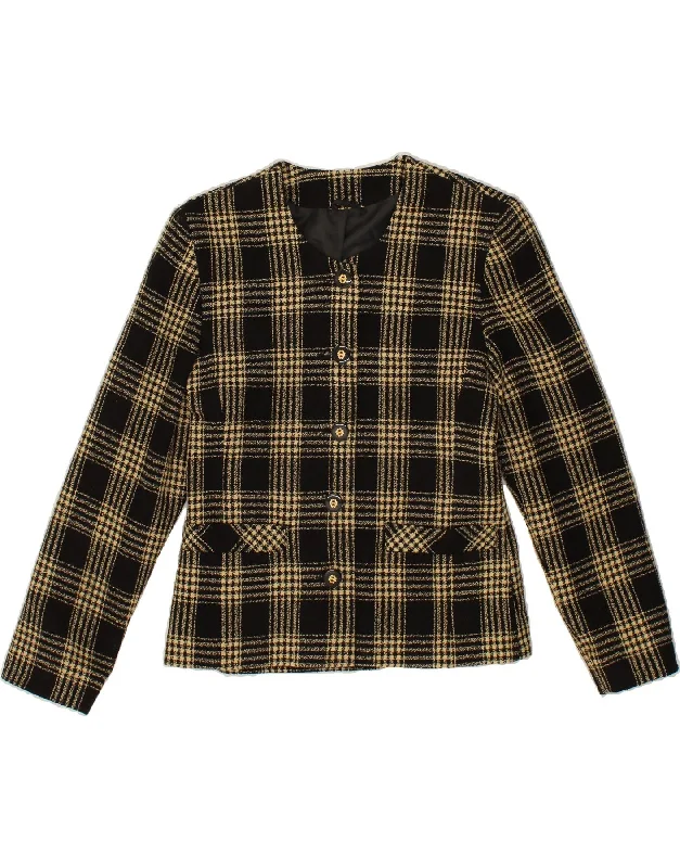 VINTAGE Womens 5 Button Blazer Jacket UK 14 Medium Black Check Jacket Blazer Coat