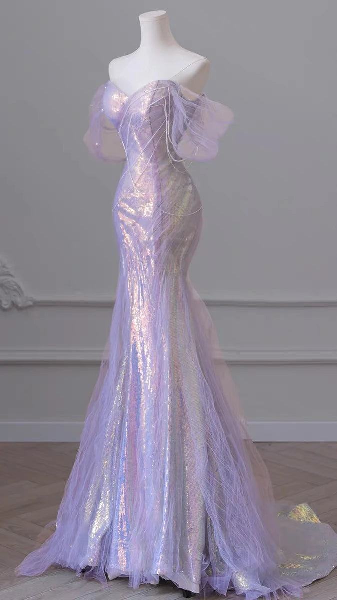 Wjczt Gorgeous Purple Blue Celebrity Dresses Pearl Beading Chain Off the Shoulder Mermaid Glitter Sequins Floor Length Saudi Prom Gown Tunics Prom sequined Wjczt Gorgeous Purple Blue Celebrity Dresses Pearl Beading Chain Off the Shoulder Mermaid Glitter Sequins Floor Length Saudi Prom Gown Tunics Prom sequined
