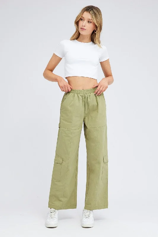 Green Cargo Pants Wide Leg Classic Flared Pants