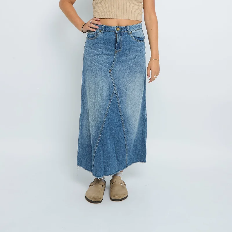 Denim Washed Frayed Maxi Skirt - UK 10 corduroy skirt durable