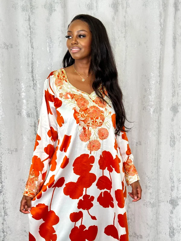 Chameleon orange floral traditional arab dress Tunics Fashionable chic