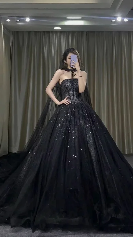 Gorgeously Gothic Prom Dress Black Strapleless Evening Dress Magic Girl's Dress C2454