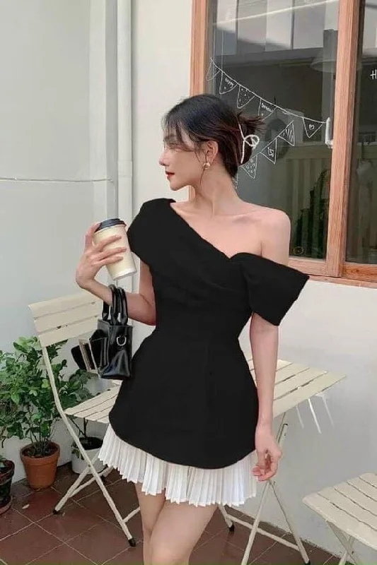 Black A-line Black and white Patchwork Homecoming Dress Y5825