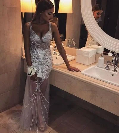 Sparkle Mermaid Tulle Prom Dresses Two Straps Beading Crystals Evening Party Gowns cg10018 Sparkle Mermaid Tulle Prom Dresses Two Straps Beading Crystals Evening Party Gowns cg10018