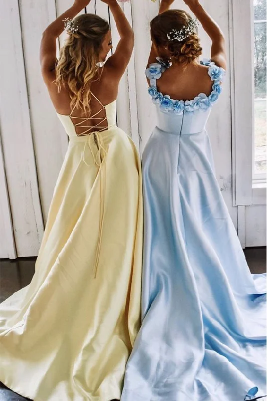 Modest A Line Long Yellow Prom Dress   cg9946