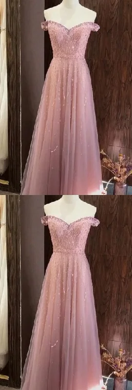 Stunning Gorgeous Off Shoulder Tulle Floor Length Dress, Long Prom Dress   cg9575