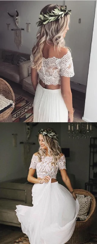 Boho Chic Lace Crop Chiffon Prom Dresses Two Piece    cg9947