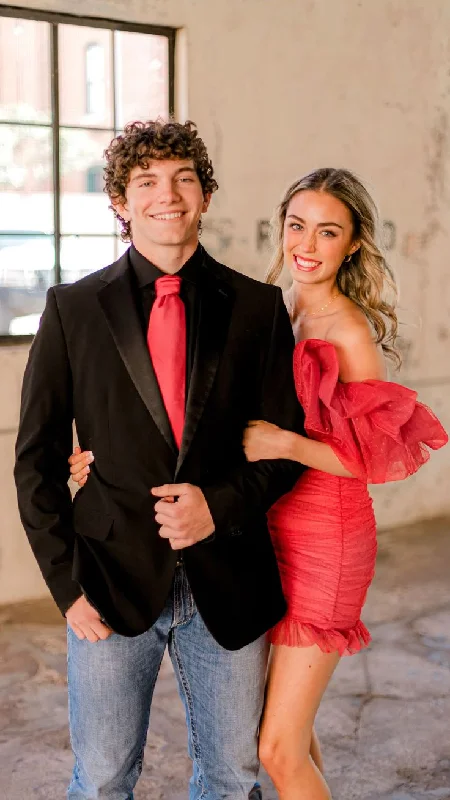 Red Ruffled Necklines Homecoming Dress,Winter Formal Dress  Y5413