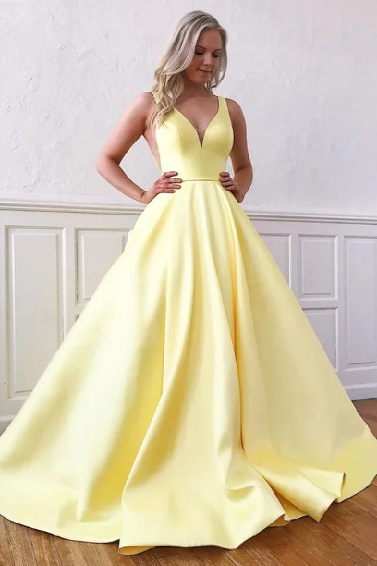V Neck Yellow Satin Prom Dresses, V Neck Yellow Formal Evening Graduation Dresses cg10042 V Neck Yellow Satin Prom Dresses, V Neck Yellow Formal Evening Graduation Dresses cg10042