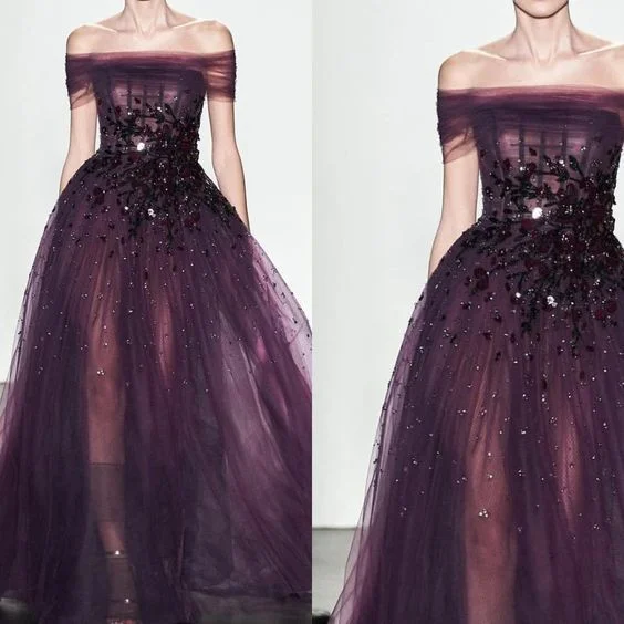 Off the shoulder short sleeve a line tulle beading crystal tulle evening prom dresses cg10021 Off the shoulder short sleeve a line tulle beading crystal tulle evening prom dresses cg10021