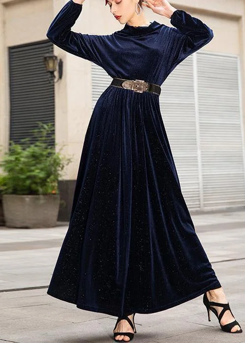 French navy cotton tunic top long sleeve long big hem Dresses