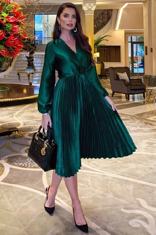 Teal Wrap Pleated Satin Prom Dress   cg9778