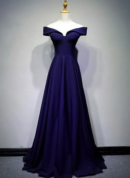 Beautiful Navy Blue A-line Long Prom Dress    cg9795
