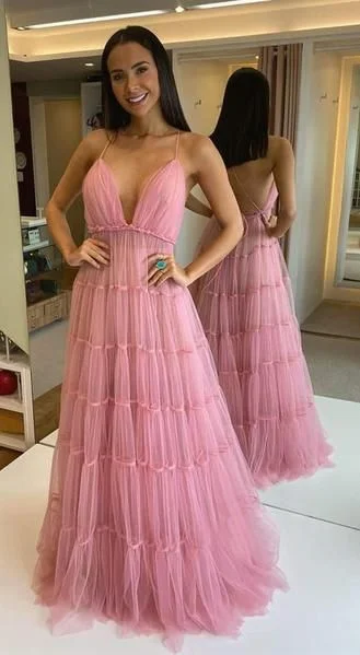 Spaghetti Pinl Tulle Prom Dresses, Lovely Prom Dresses, Formal Dresses, 2020 Prom Dresses cg9708 Spaghetti Pinl Tulle Prom Dresses, Lovely Prom Dresses, Formal Dresses, 2020 Prom Dresses cg9708