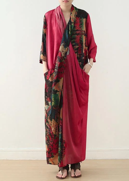 Beach red print chiffon clothes For Women v neck patchwork Dresses spring Dresses