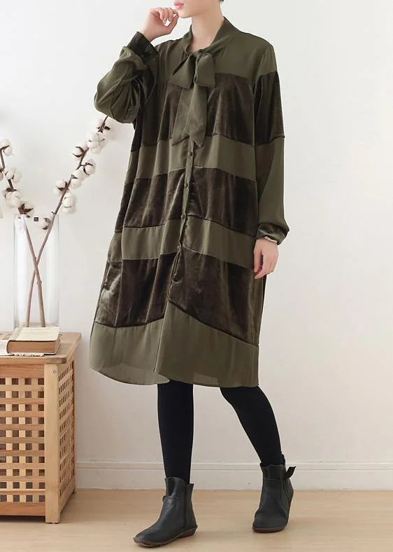 Classy o neck patchwork fall quilting dresses Runway green Art Dresses