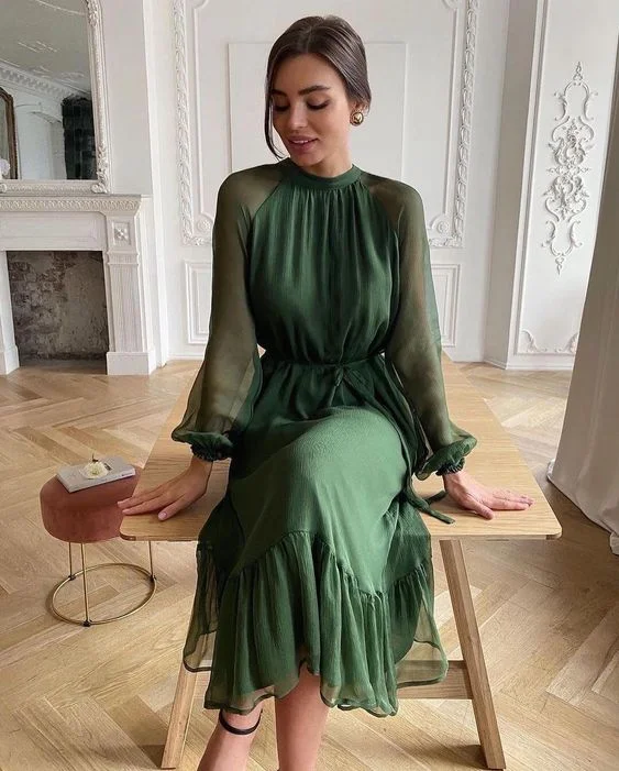 long sleeves evening dress, prom dress C2159