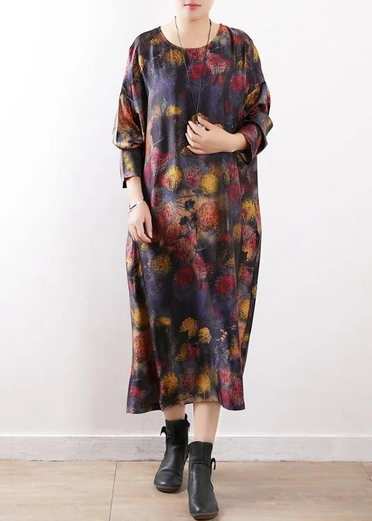 Women o neck chiffon Summer dress Korea Ideas black purple print long Dresses
