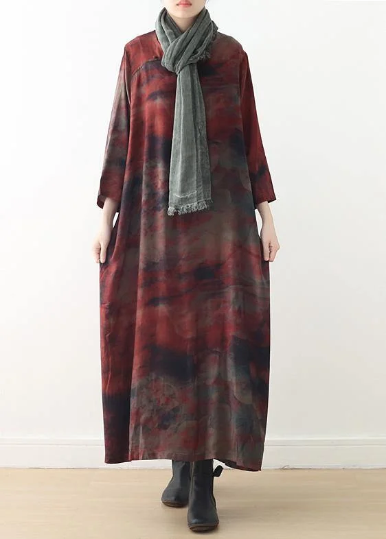 Simple red print dress Omychic Online Shopping o neck baggy A Line spring Dress