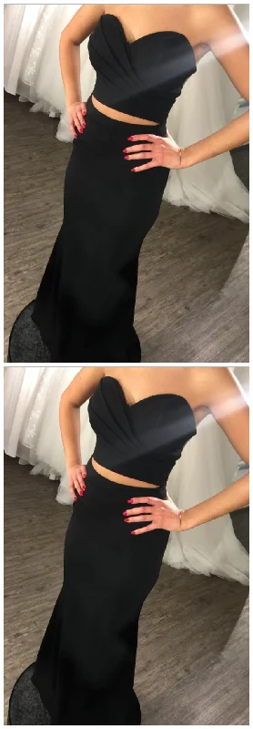 Charming Black Two Pieces Sweetheart Satin prom dress  cg9290