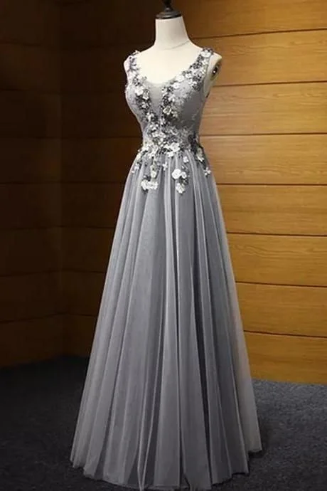 A-line Scoop Floor-length Sleeveless Tulle Prom Dress/Evening Dress   cg9518