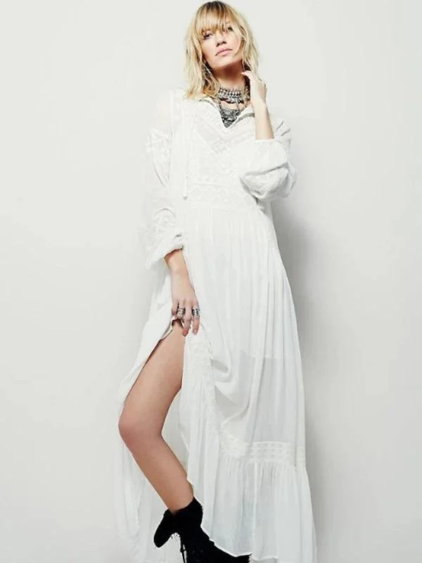 Modern v neck patchwork cotton spring Tunics Runway white Dress