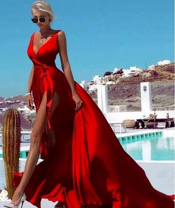2020 Sexy Deep V Neck Sleeveless Solid Color Maxi High Split Lace up Party prom Dress cg9655 2020 Sexy Deep V Neck Sleeveless Solid Color Maxi High Split Lace up Party prom Dress cg9655