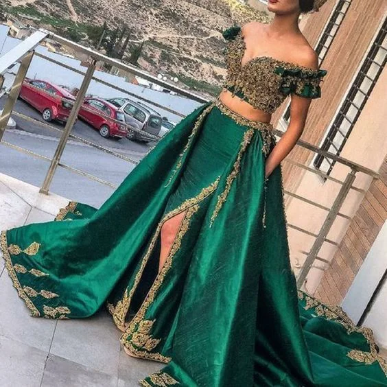 Green two pieces lace appliques beading sequins side slit Prom Dresses with Pockets cg10098 Green two pieces lace appliques beading sequins side slit Prom Dresses with Pockets cg10098