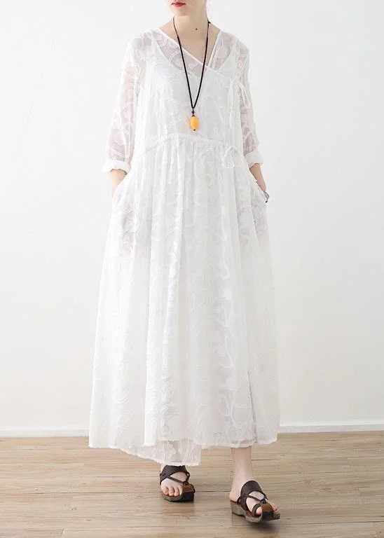 Spring 2024 Lace Tencel Cutout Swing Dress Jumper Two-piece
