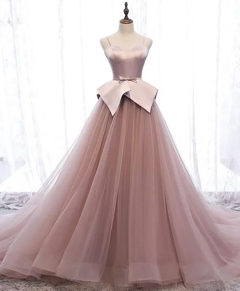 Pink sweetheart tulle long prom gown pink tulle formal dress   cg10115