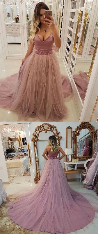 Beaded Waist Sexy Evening Dresses with Overlay Tulle Skirt Prom Dress   cg9411