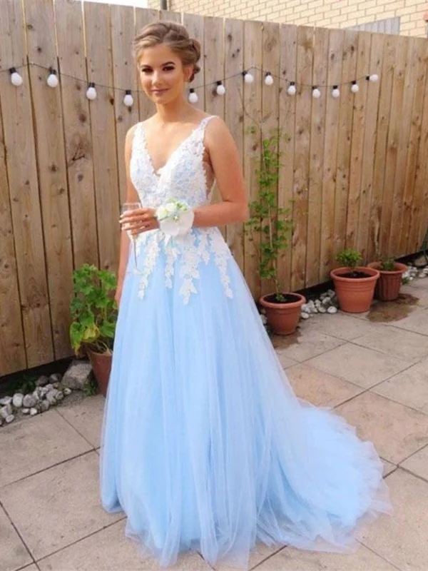 A Line V Neck Blue Lace Long Prom Dresses, Blue Lace Long Formal Evening Dresses Pencil Length Work A Line V Neck Blue Lace Long Prom Dresses, Blue Lace Long Formal Evening Dresses Pencil Length Work