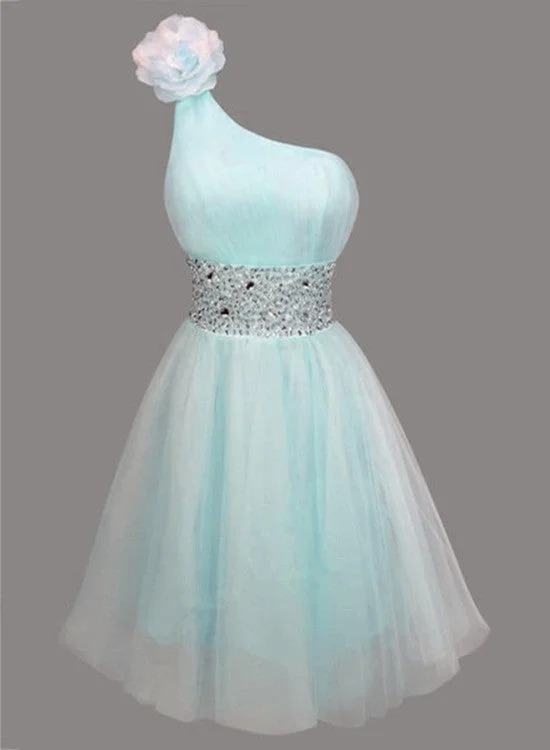 Beautiful Light Blue One Shoulder Homecoming Dresses, Blue Party Dress, Short Junior Party Dress Tunics Stylish elegant Beautiful Light Blue One Shoulder Homecoming Dresses, Blue Party Dress, Short Junior Party Dress Tunics Stylish elegant