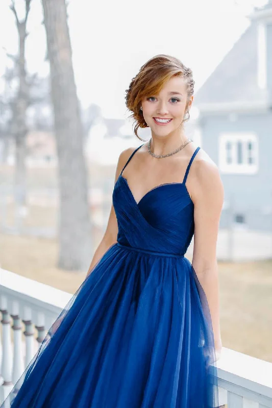 Blue sweetheart tulle long prom dress, blue evening dress Tunics Silk luxurious