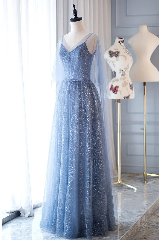 Blue tulle long prom dress, blue tulle evening dress Tunics Seasonal trendy