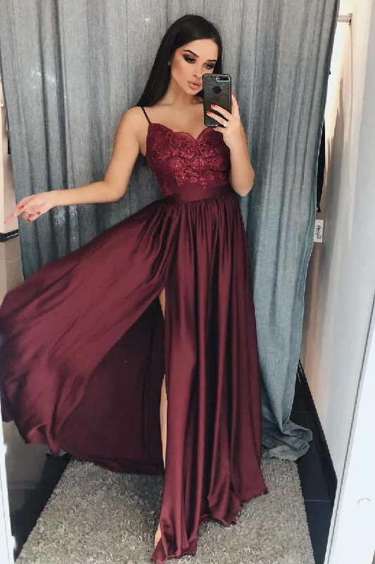 Burgundy lace chiffon long prom dress burgundy lace evening dress Tunics Wedding white